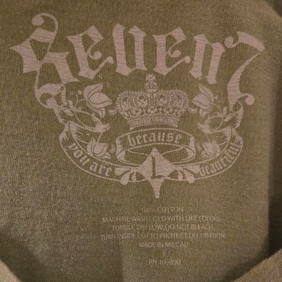 Vintage-Inspired Olive Green Seven7 Tee with Shimmery Grey Logo - Picture 3 of 4